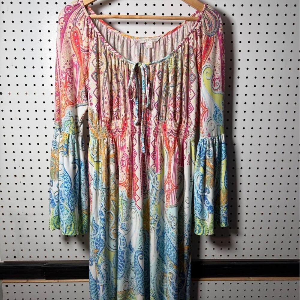 Boston Proper Paisley Print Tie Front Mini Dress Size 8 Polyester & spandex boho
